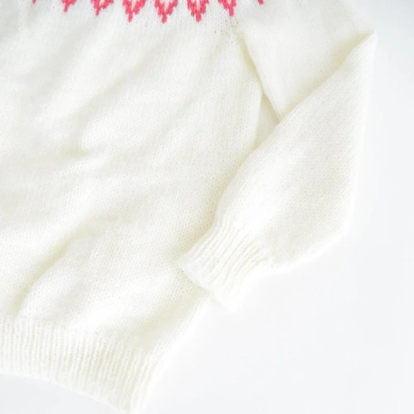 Vintage Handmade Cream Knit Cowichan Fair Isle Icelandic Fisherman Sweater S - Picture 6 of 12